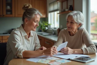 Aide-soignante modeste avec une personne âgée à la maison