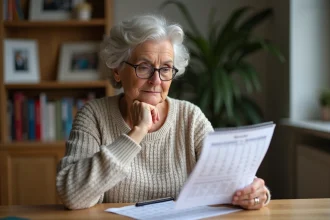 Femme âgée attentive examinant son relevé de pension