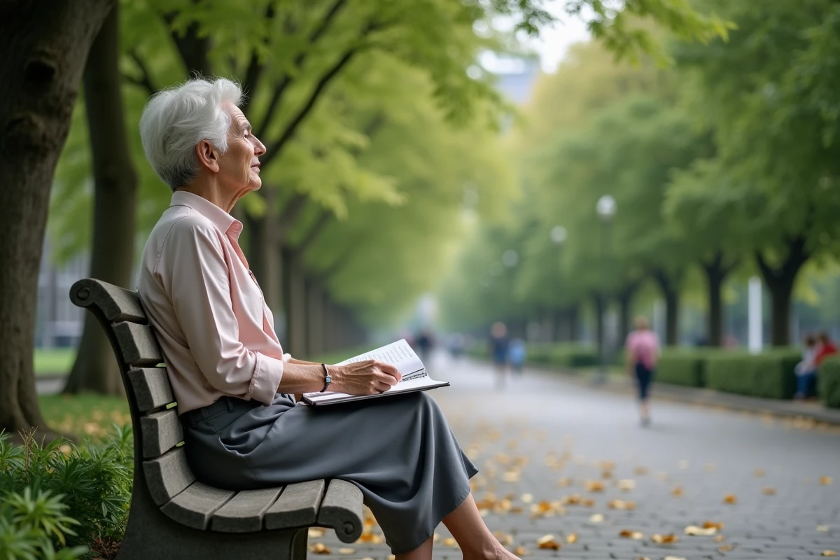 Femme âgée en plein air dans un parc en train de répéter