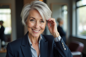 Femme élégante de 60 ans dans un salon moderne