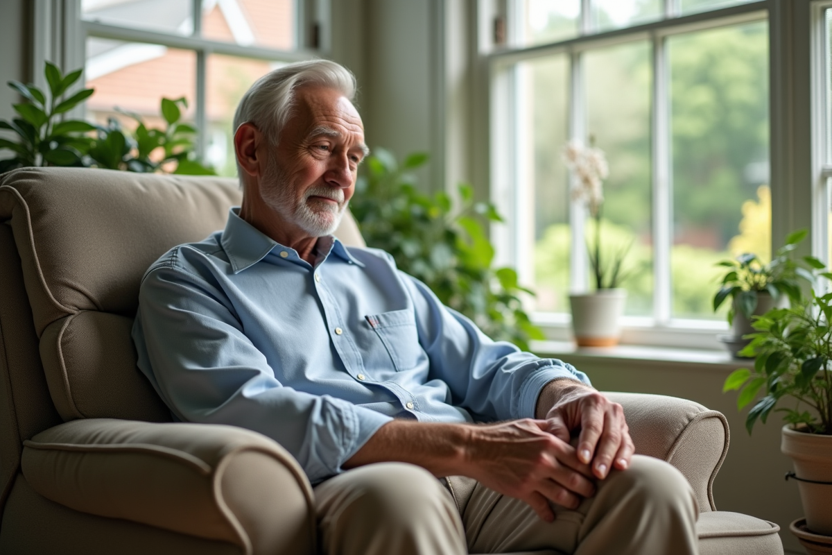 Homme ajustant un fauteuil dans une véranda lumineuse