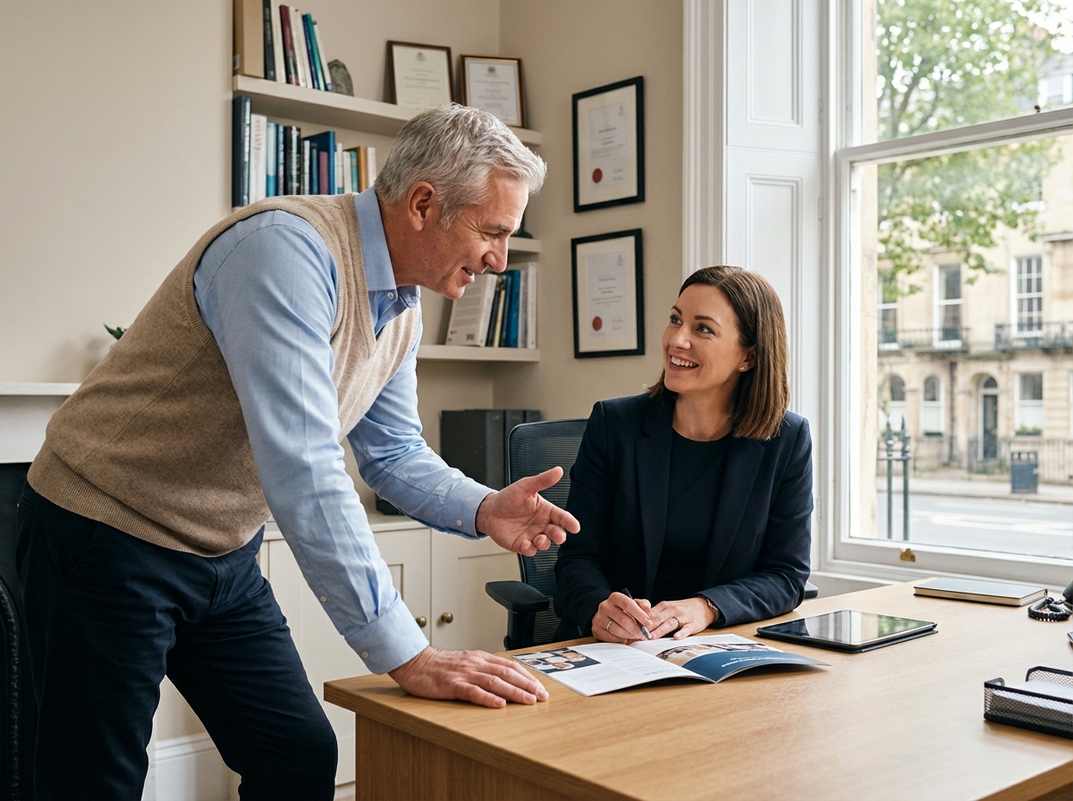 Homme senior discutant avec un conseiller en assurance