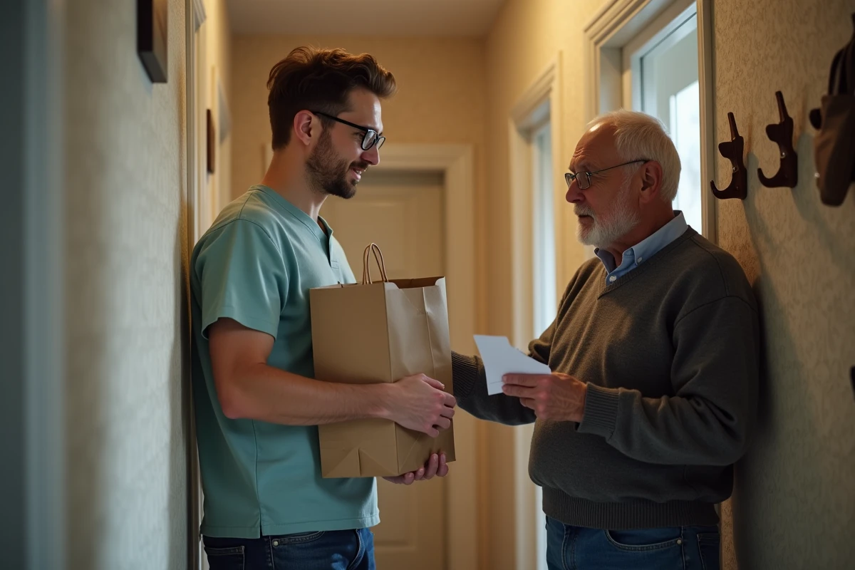 Jeune aidant respectueux dans un couloir d