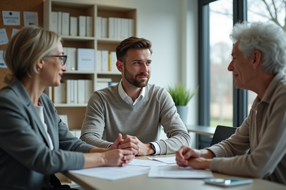Jeune homme professionnel discutant avec une femme en bureau